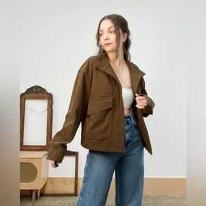 Avec Les Filles Corduroy Button Up Blazer Jacket Patch Pockets Brown